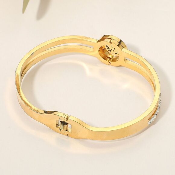 Gold Tree Of Life Accent Stainless Steel Metal CZ Crystal Bangle Bracelet - Picture 2 of 4